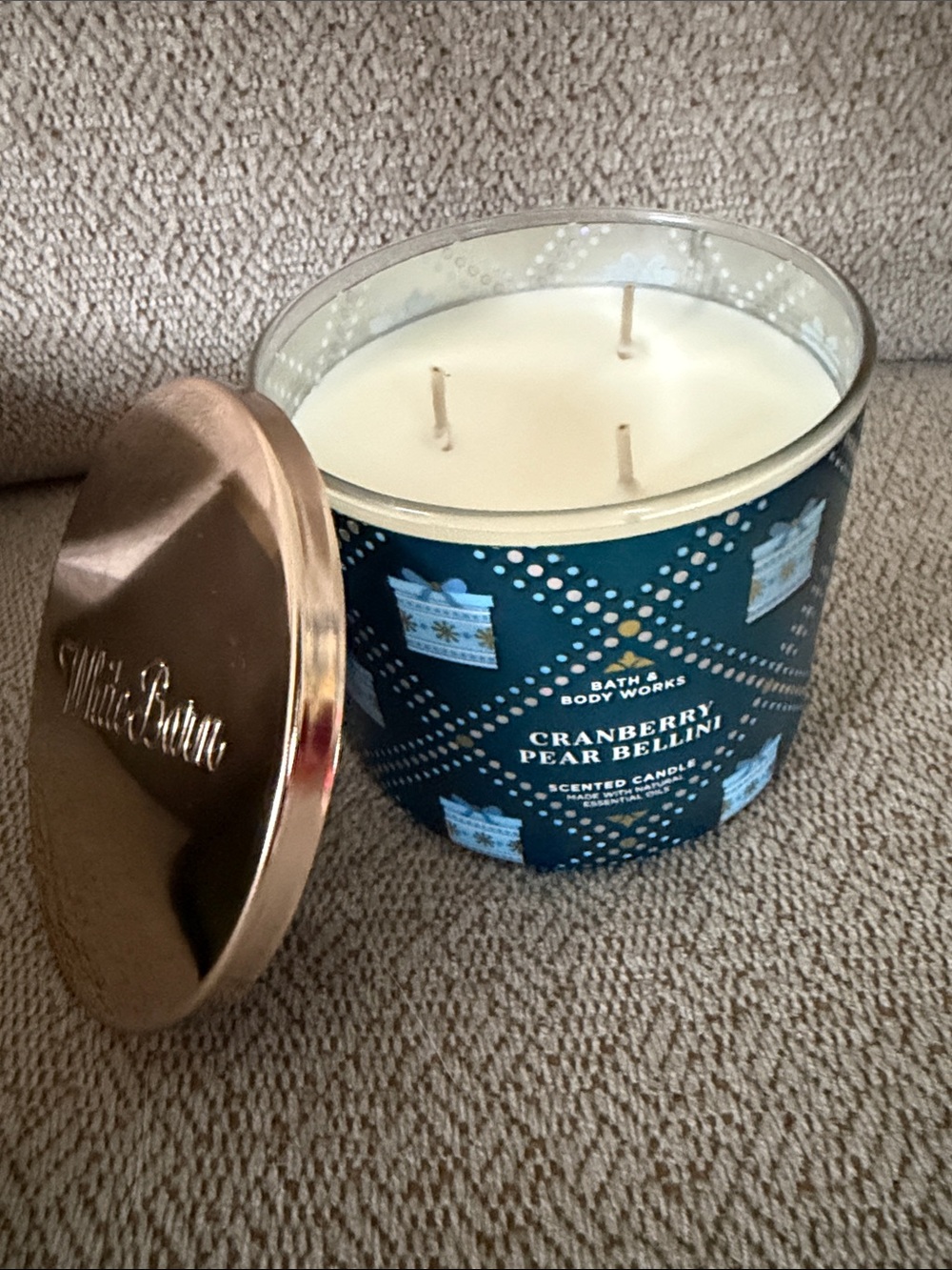 Bath & Body Works Cranberry Pear Bellini 3-Wick Candle - Teal & Gold Lid